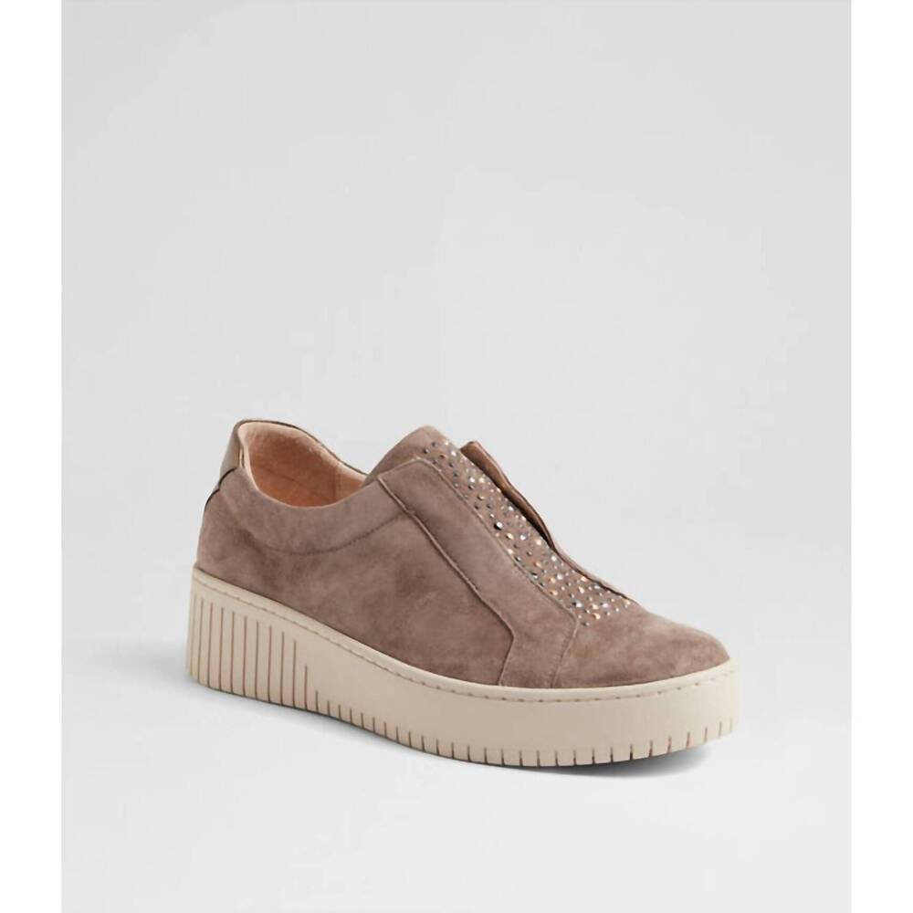 NEW DJANGO & JULIETTE women's kangie leather sneakers in taupe-bronze